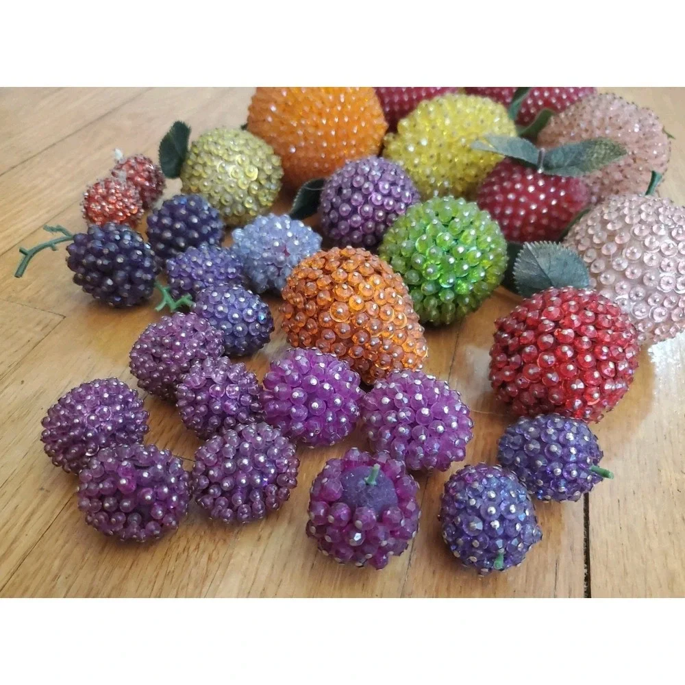 Lot of Vintage Sequined Beaded Faux Fruit Orange Apple Banana Berries Lot 2